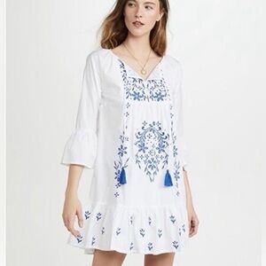 Roller Rabbit White Dress with Blue Floral Embroidery